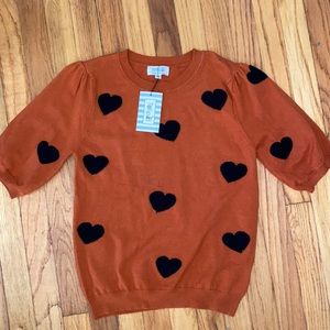 Orange short sleeve heart sweater